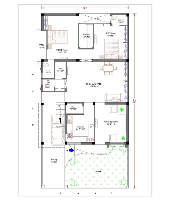 30 feet by 60 feet (30x60) House Plan DecorChamp