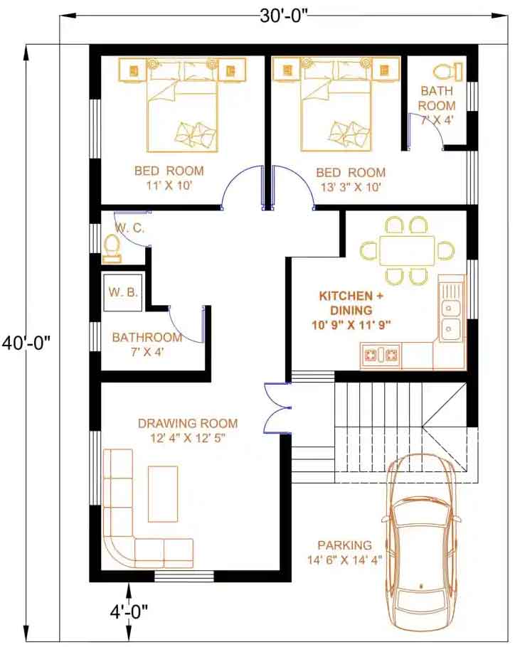 2 Bhk House Plans 30x40 South Facing House Design Ideas