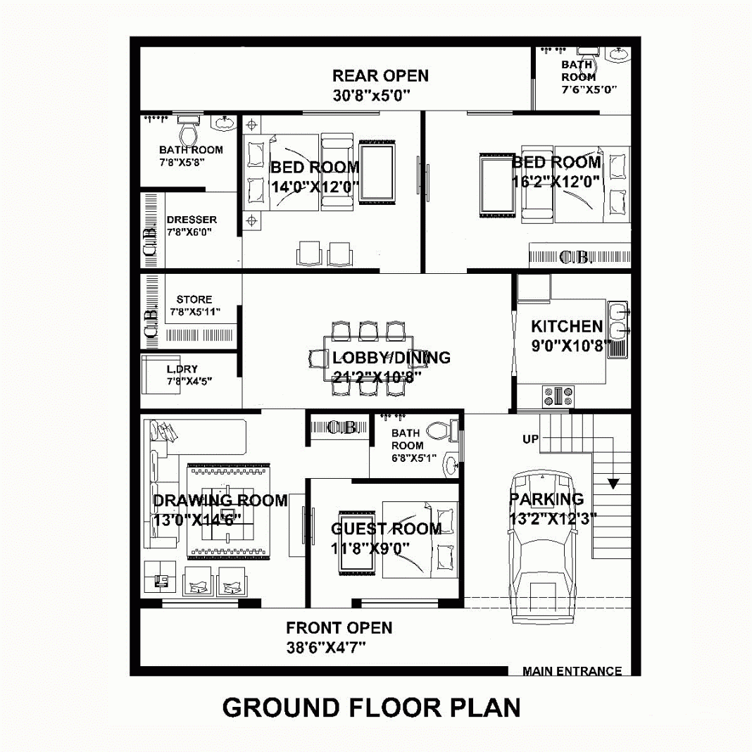 House Plans For 40 X 50 Feet Plot