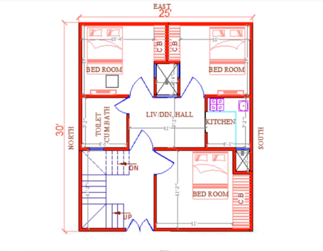25 x Feet House Plan (Plot Size Yards)