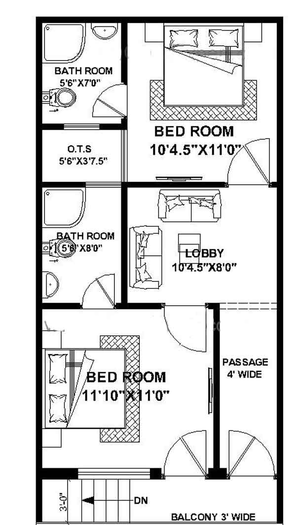17 by 45 Feet 85 Square Yards House Plan Design