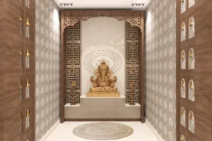 Wall hung Pooja unit with CNC Jali Door