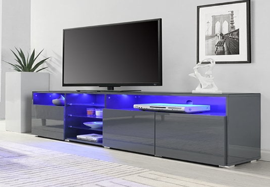 Generate single title from this title Current Gray TV Unit Design with Excessive Gloss End for a Shiny in 70 -100 characters. And it should return solely title i dont need any additional data or introductory textual content with title e.g: ” Here’s a single title:”