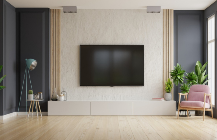 Modern grey tv unit design: trending tv unit design in an affordable manner.