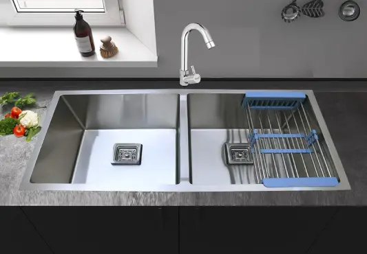 Generate single title from this title The Hard-wearing Stainless Metal Double Bowl High Mount Kitchen Sink Design in 70 -100 characters. And it should return solely title i dont need any additional data or introductory textual content with title e.g: ” Here’s a single title:”